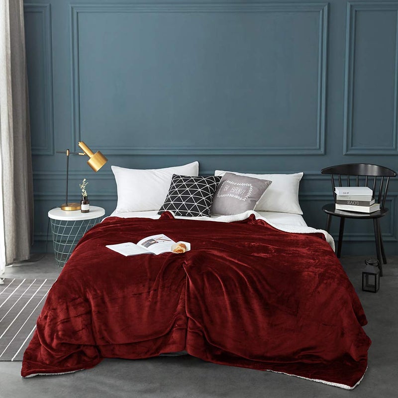 LBRO2M Sherpa Fleece Bed Blanket King Size Super Soft Fuzzy Plush Warm Cozy Fluffy Microfiber Couch Throw Velvet Double Reversible Blankets,Red - Image 2